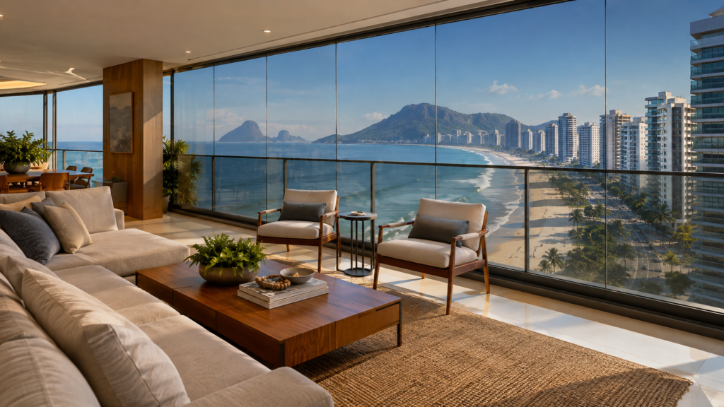 Varanda envidraçada com película solar em apartamento de Icaraí